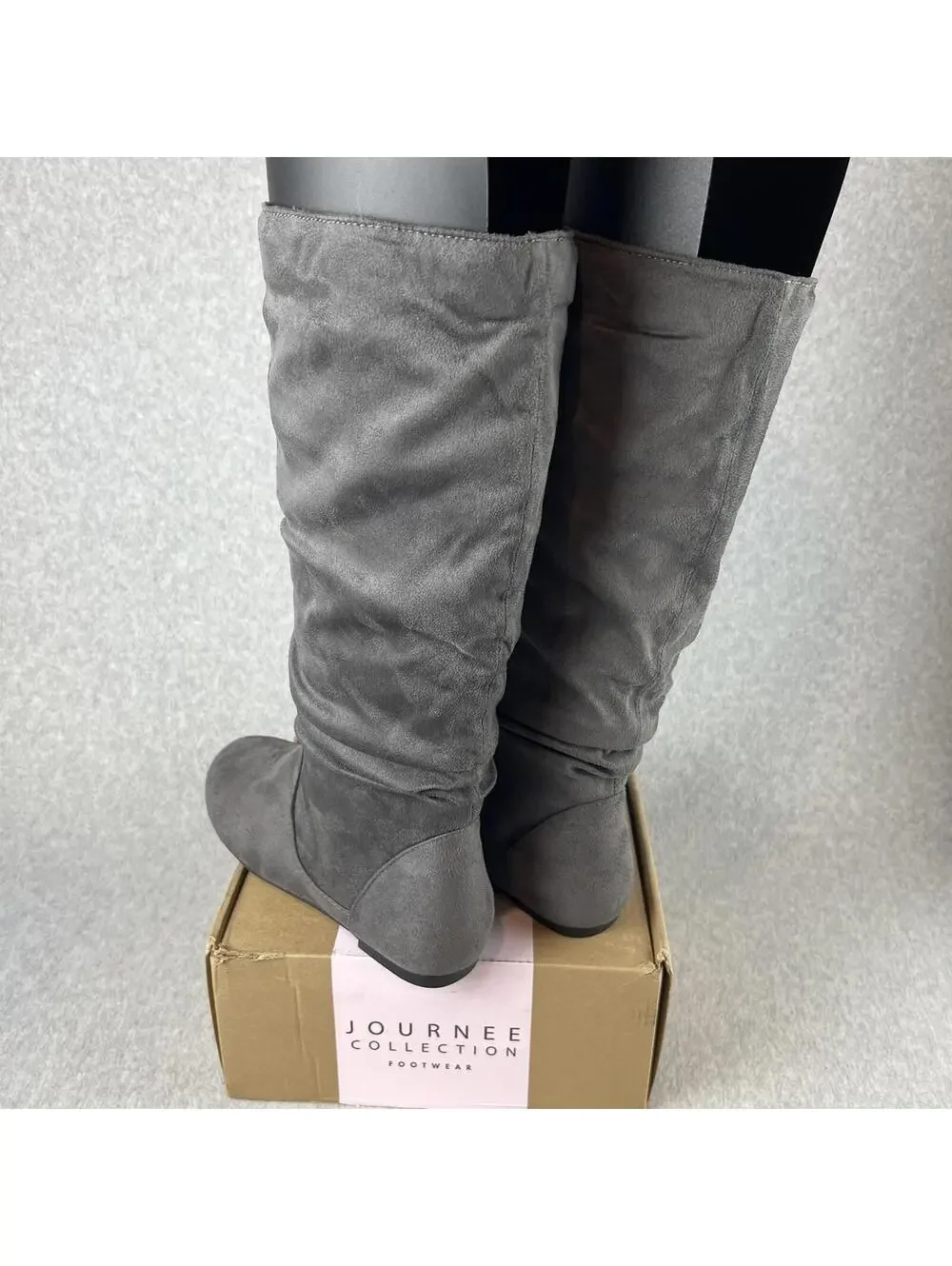Journee Collection Womens Faux Suede Boots Size 7.5 Slouch pull on Gray